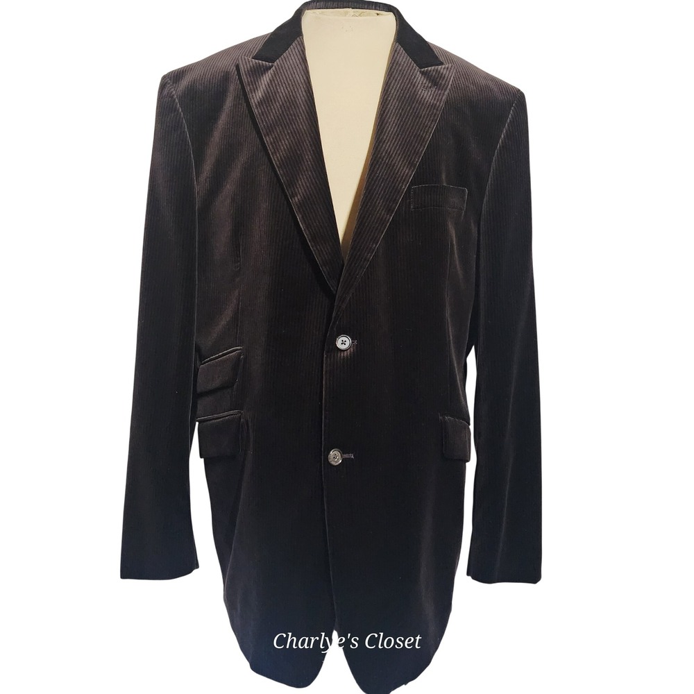 Kroon Mens Black Corduroy Blazer Sport Coat 48L‎ 100% Cotton Euro Retro Vibe